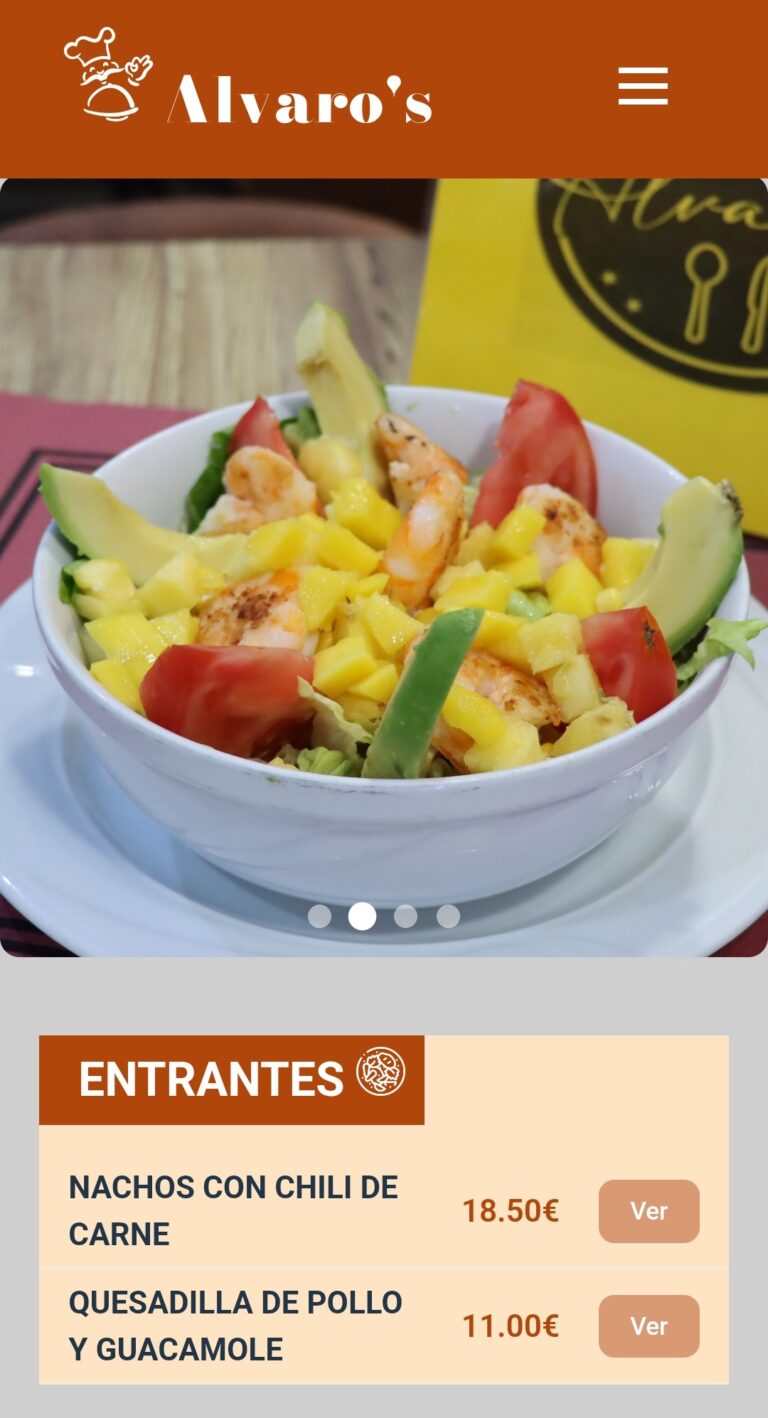 imagen de un menu online para un restaurante