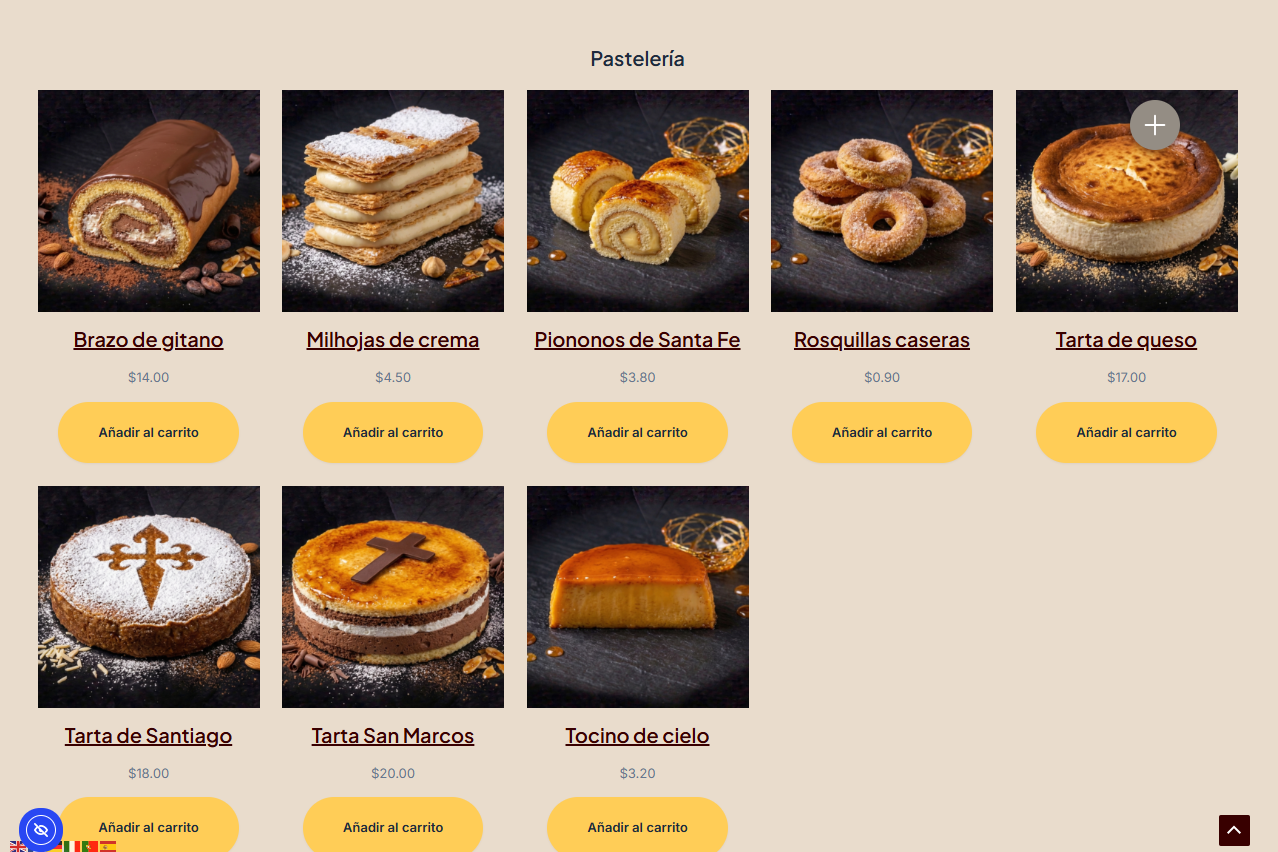 tienda virtual de una web de una panaderia